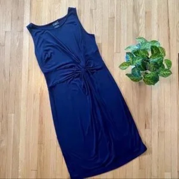 Mossimo Navy Sleeveless Side Knot Ruched Knee-Length Dress – Size M - Picture 3 of 9